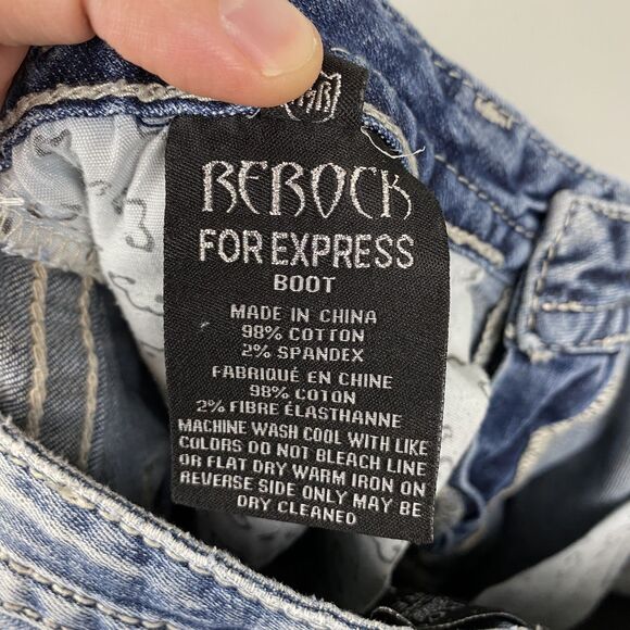 ReRock Express Jeans Womens 4R Bootcut Distressed Denim Embroidered Pockets - Picture 8 of 12
